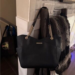 Michael Kors Black Tote with Gold Chain Accents